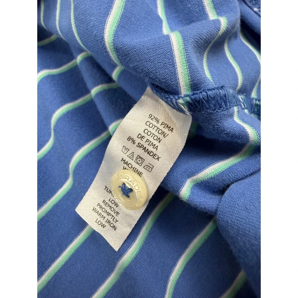 B. Draddy Mens Blue Striped Pima Cotton Stretch Golf Polo Shirt Size‎ Large